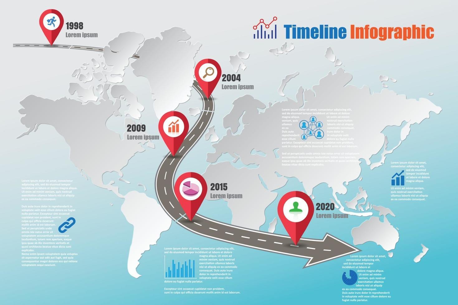 mapa de ruta de negocios línea de tiempo mundo infográfico diseñado para fondo abstracto plantilla elemento hito diagrama moderno tecnología de proceso marketing digital presentación de datos gráfico ilustración vectorial vector