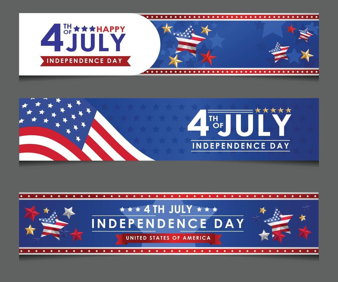 Set banner 4 July Independence Day vector