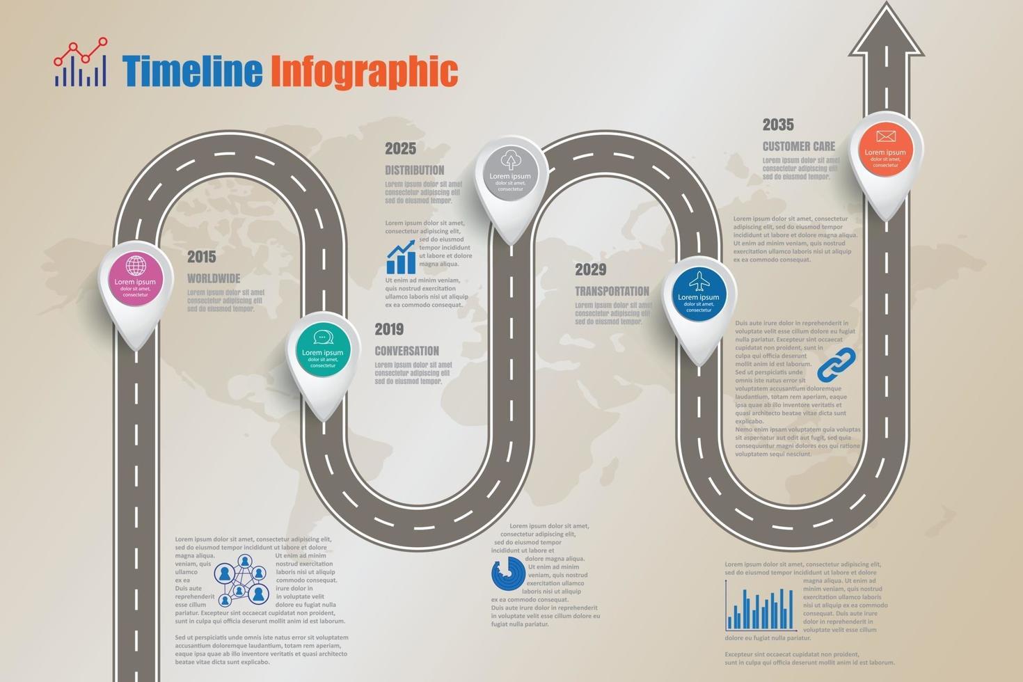 Iconos de infografía de línea de tiempo de hoja de ruta de negocios diseñados para elemento de plantilla de fondo abstracto proceso de diagrama moderno páginas web tecnología marketing digital presentación de datos gráfico ilustración vectorial vector