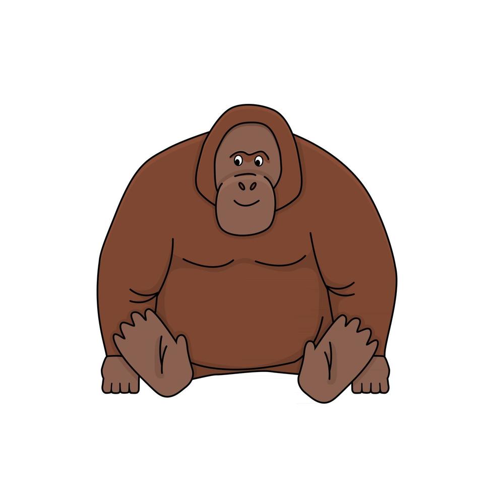 caricatura, lindo, marrón, orangután, vector, garabato, contorno, selva, animal, ilustración vector