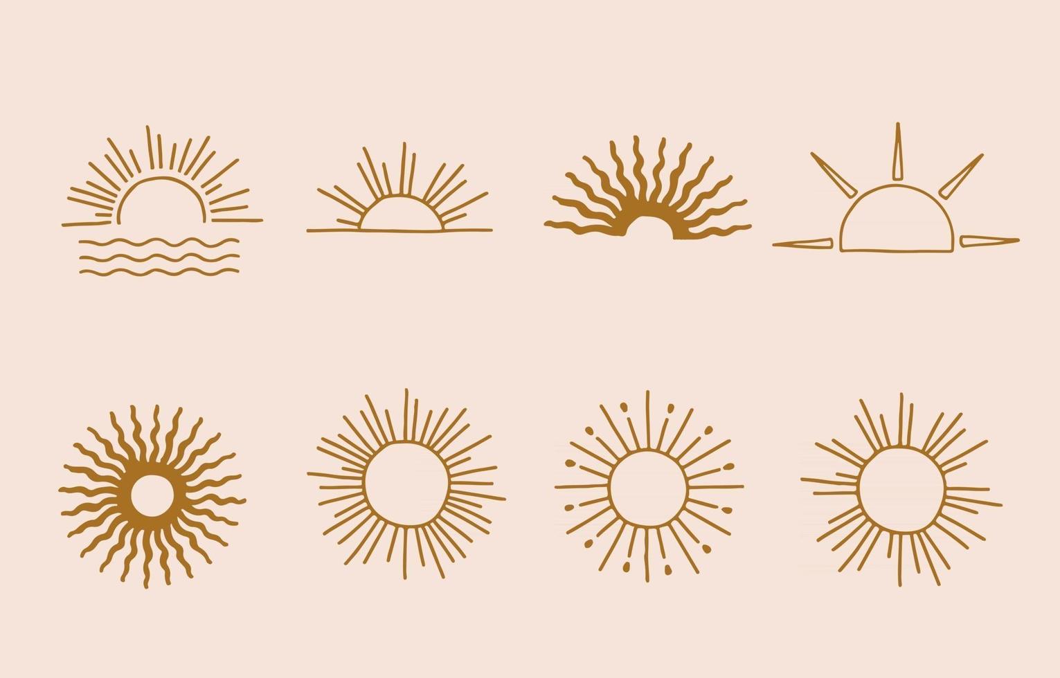 Collection of line design with sun vector