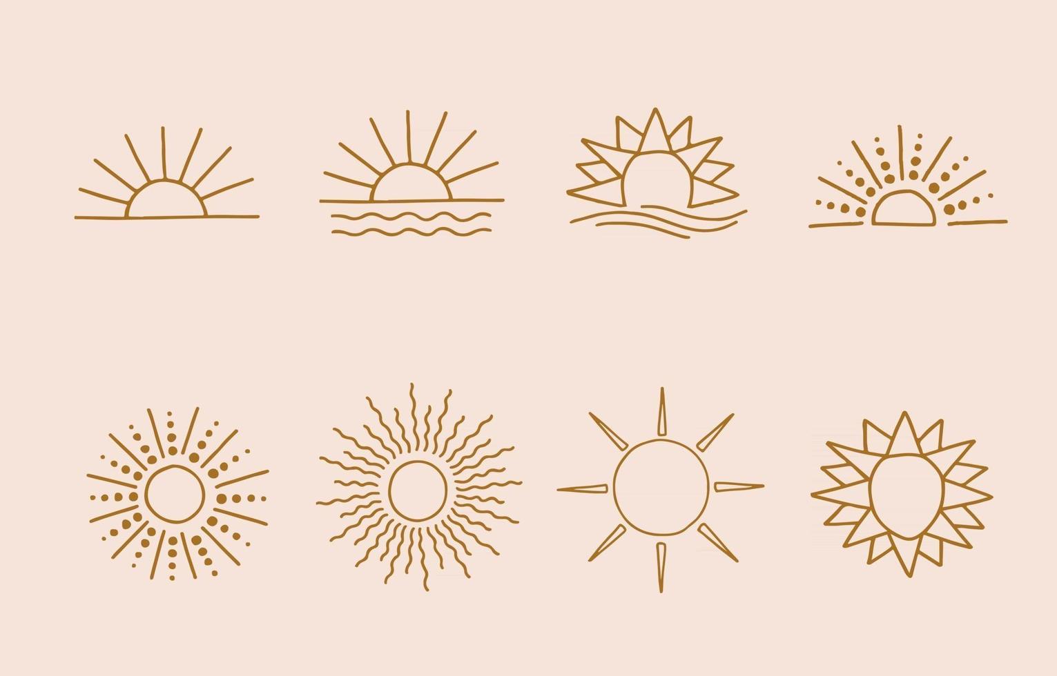 Collection of line design with sun vector