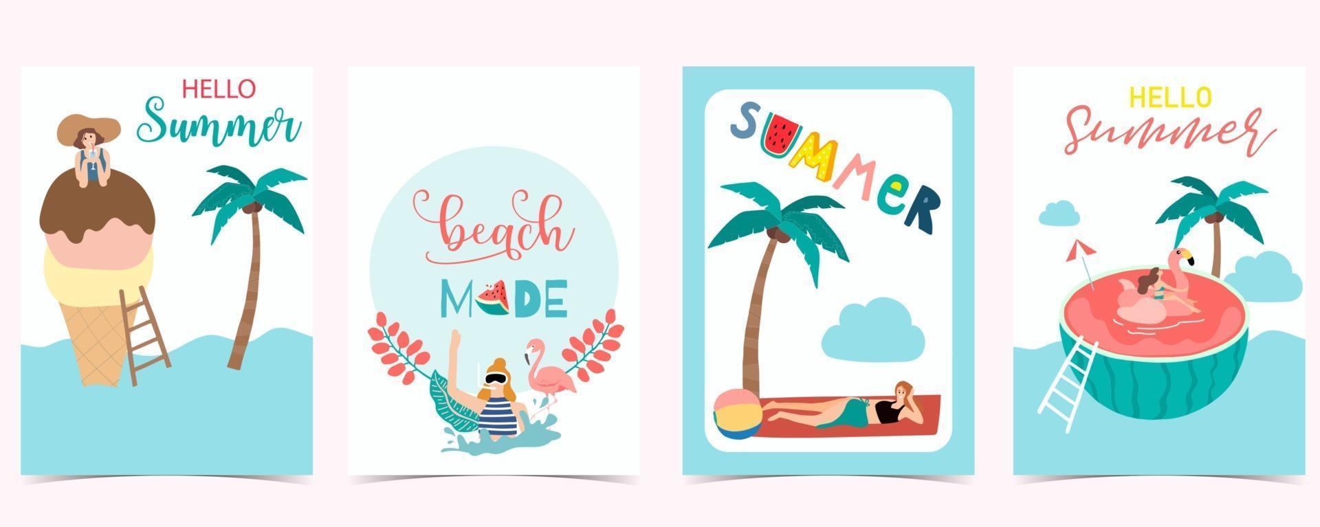 colección de fondo de verano con personas vector