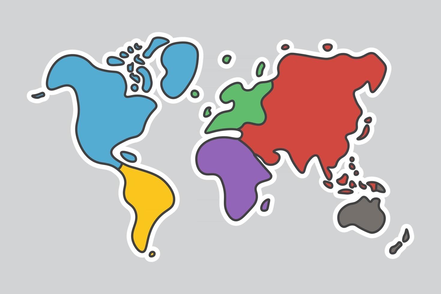Doodle style world map  Look like children craft painting vector