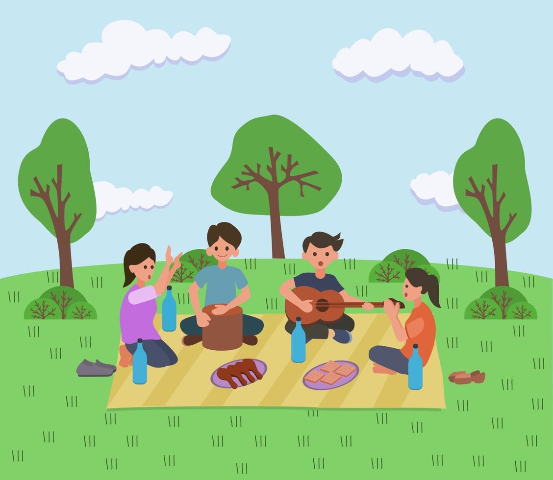 picnic con amigos en el diseño vectorial del parque vector