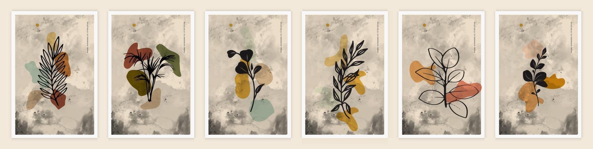 Set of Modern Minimal And Elegant Botanical Abstract Backgrounds Suitable For Suitable For Printing As A Painting Interior Decoration Social Posts Flyers Book Covers vector