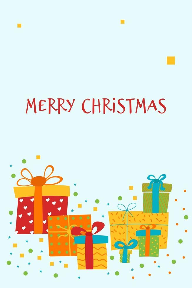 Merry Christmas Greeting card  with gift boxes Vector Illustration