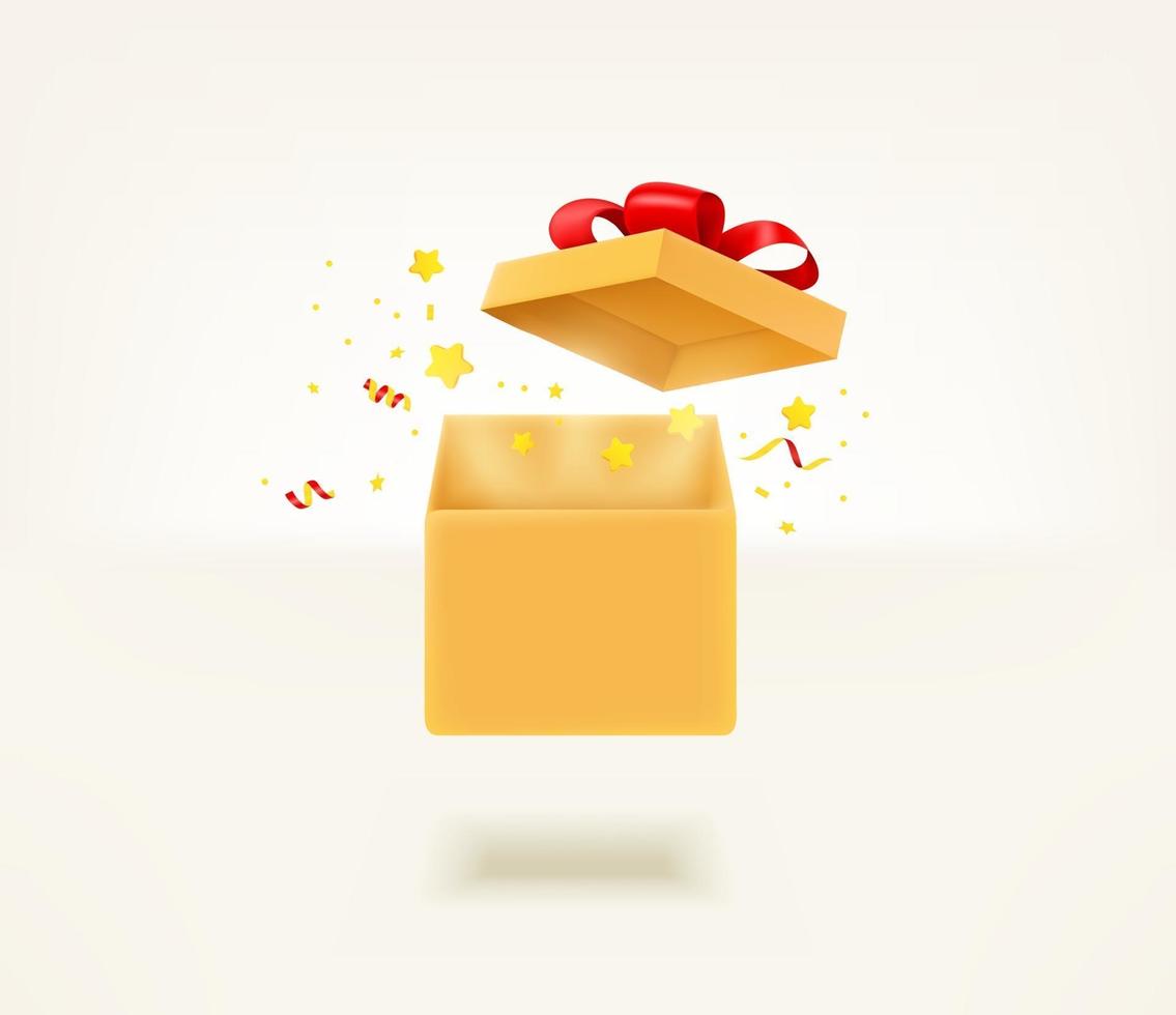 Caja de regalo abierta con confeti y brillante. vector