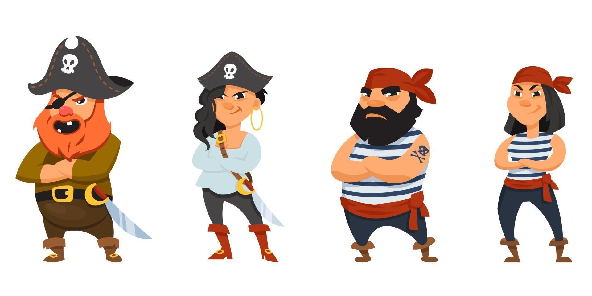 piratas masculinos y femeninos con los brazos cruzados vector