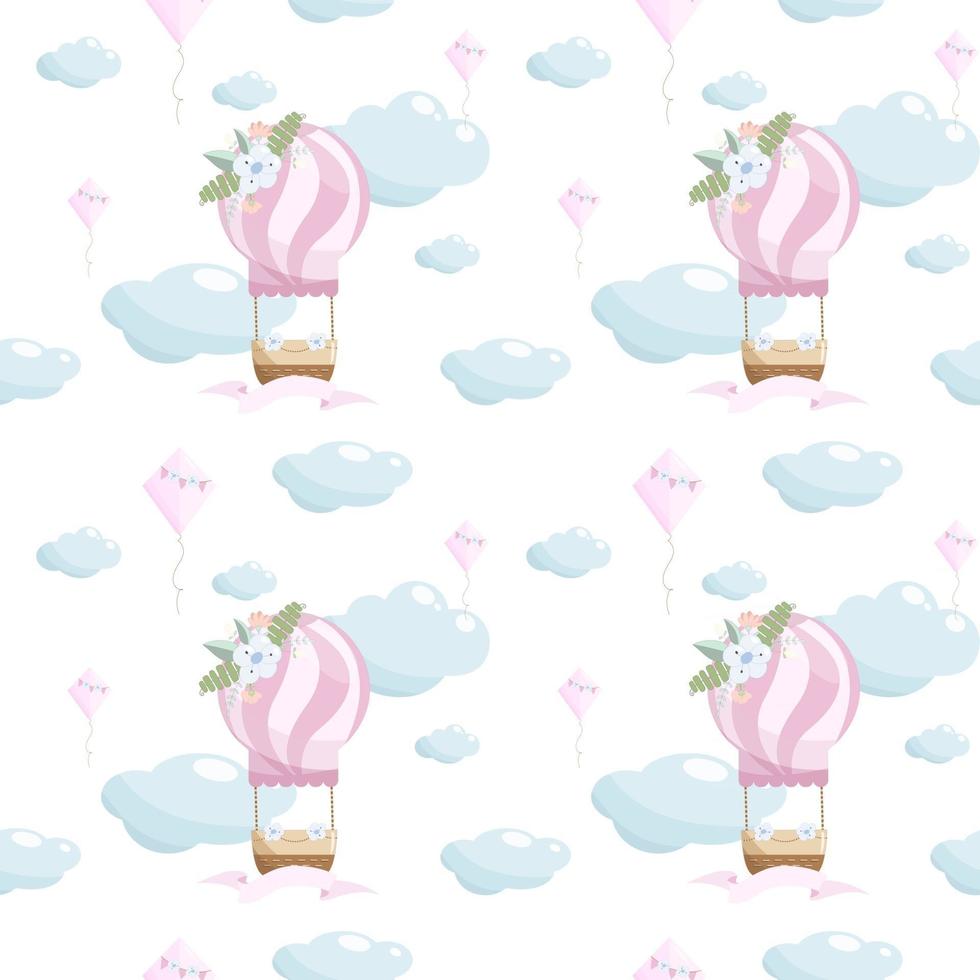 Seamless vector illustration of a balloon with flower compositions on a pink background