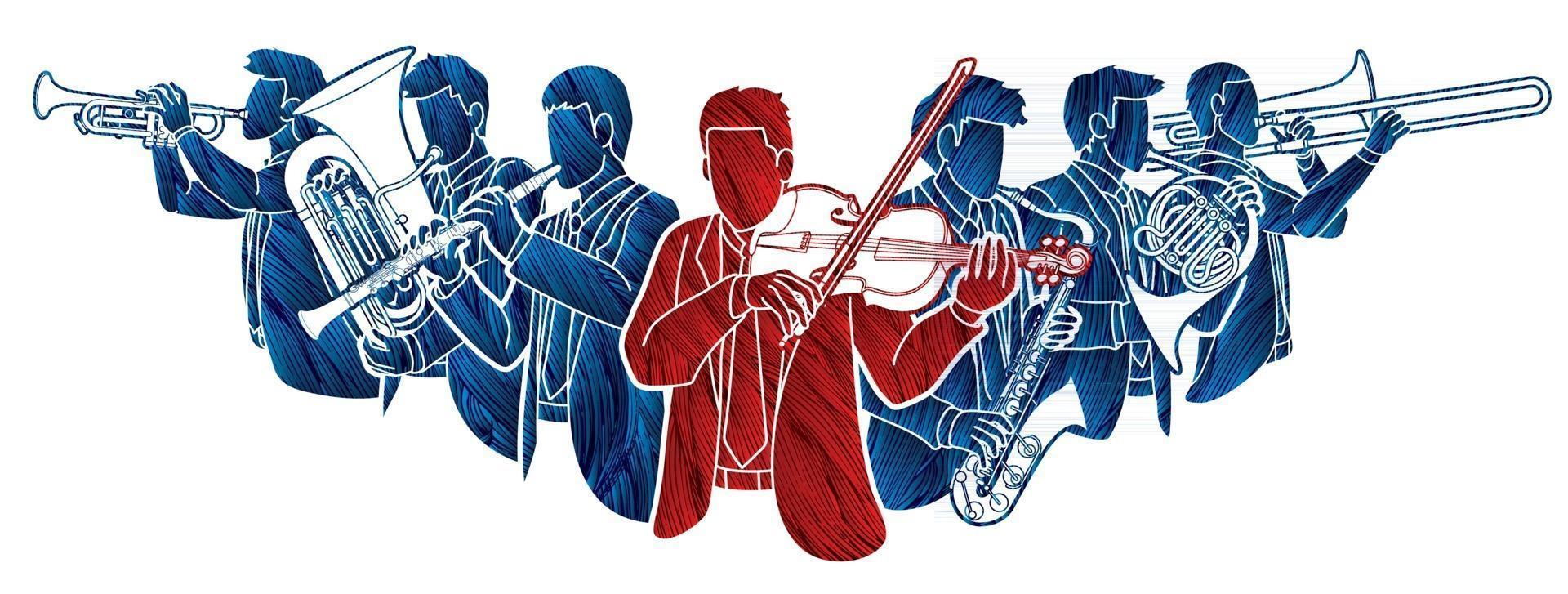 Silhouette Group of Musician Orchestra Instrument vector