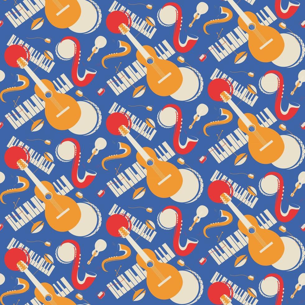 Seamless pattern with guitar piano and saxophone vector