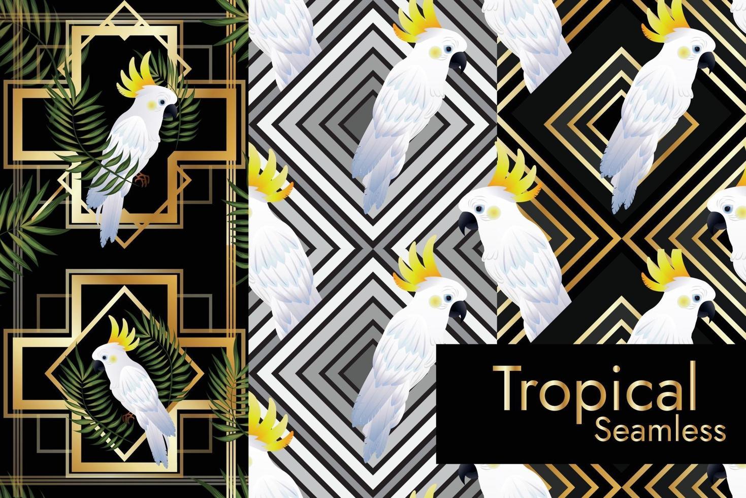 cockatoo birds with gold background seamless vector