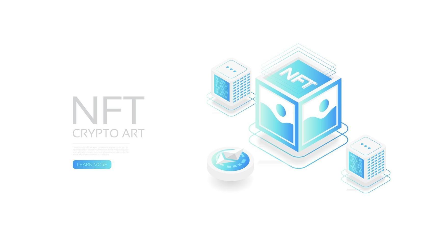 Isometric NFT with blockchain technology vector