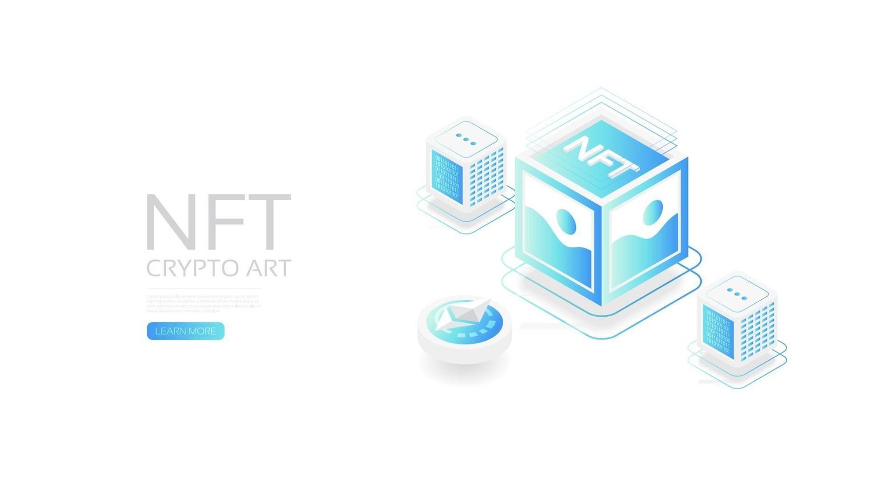 nft isométrico con tecnología blockchain vector