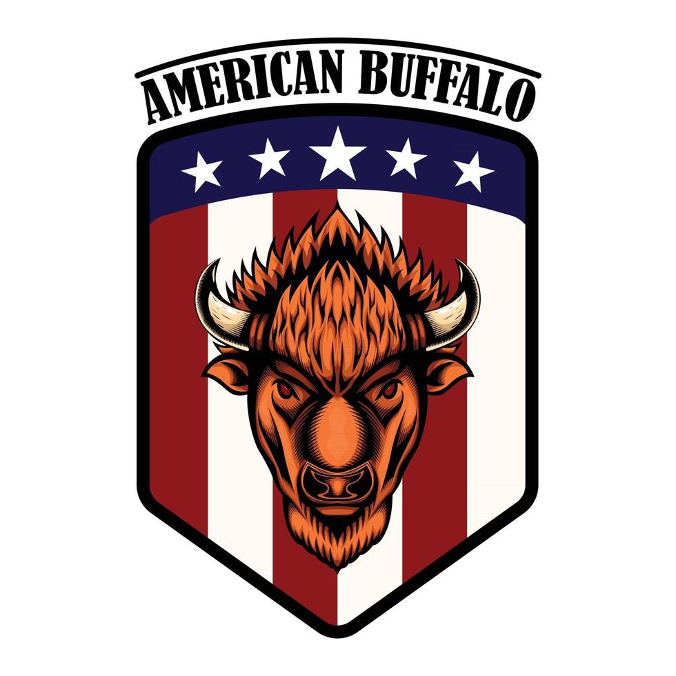 logotipo vintage búfalo bisonte americano en el emblema de la bandera americana vector