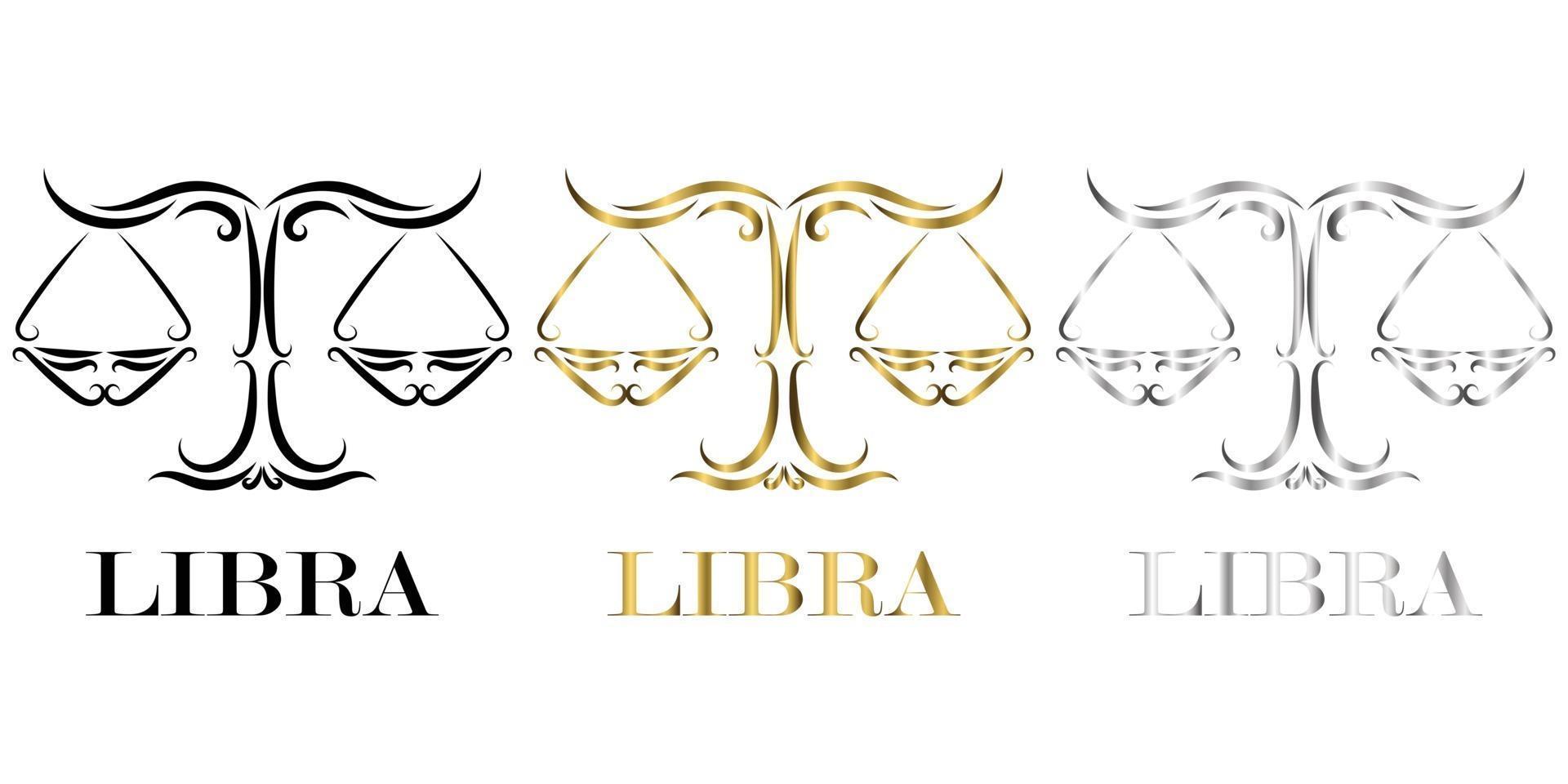 línea vector logo de escalas es signo del zodíaco libra hay tres colores negro oro plata