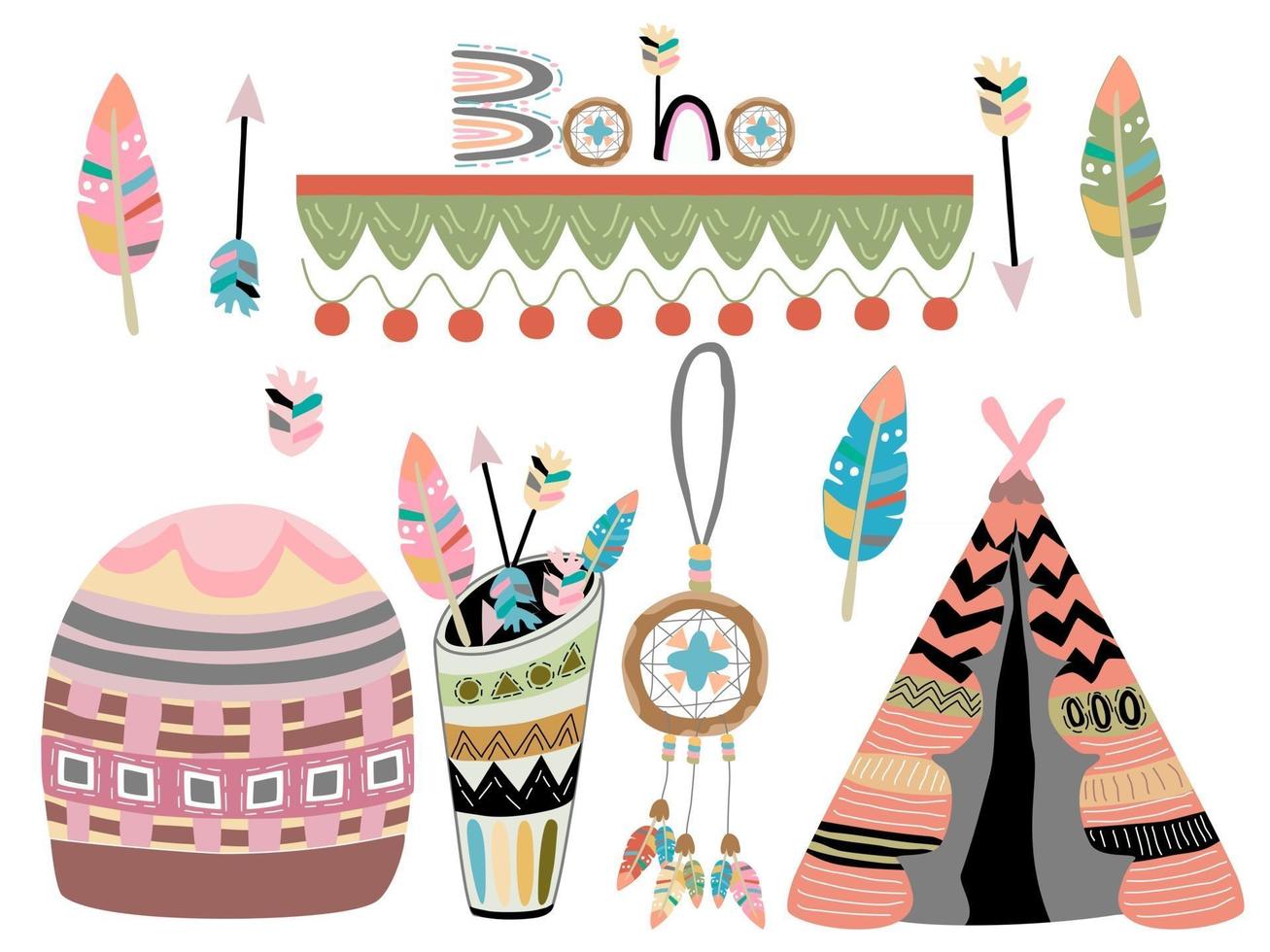 una colección de estilo boho colorido vector