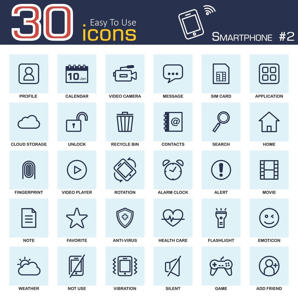 Smartphone system icon set 2  outline style vector
