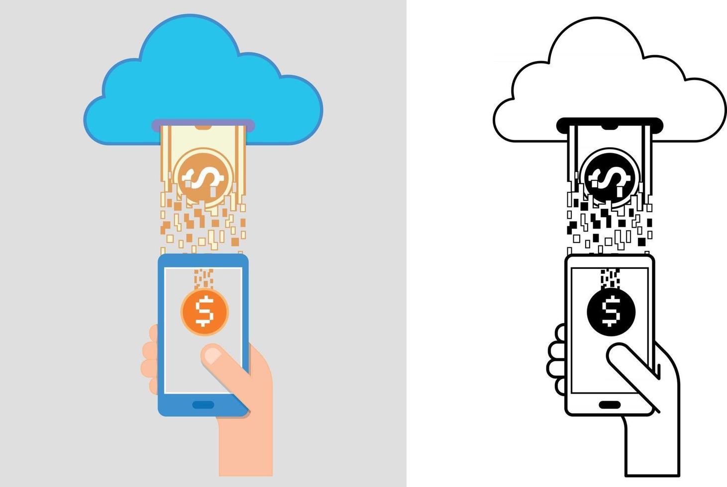 dinero de la nube al móvil como concepto de código digital binario vector