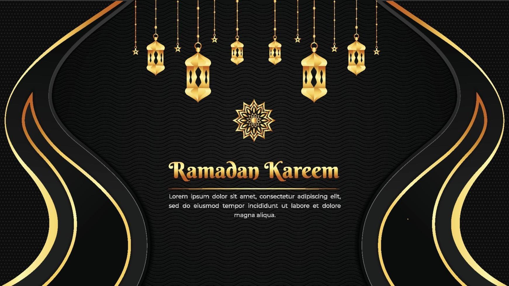 Beautiful realistic black and gold Ramadan Kareem background with Lanterns vector