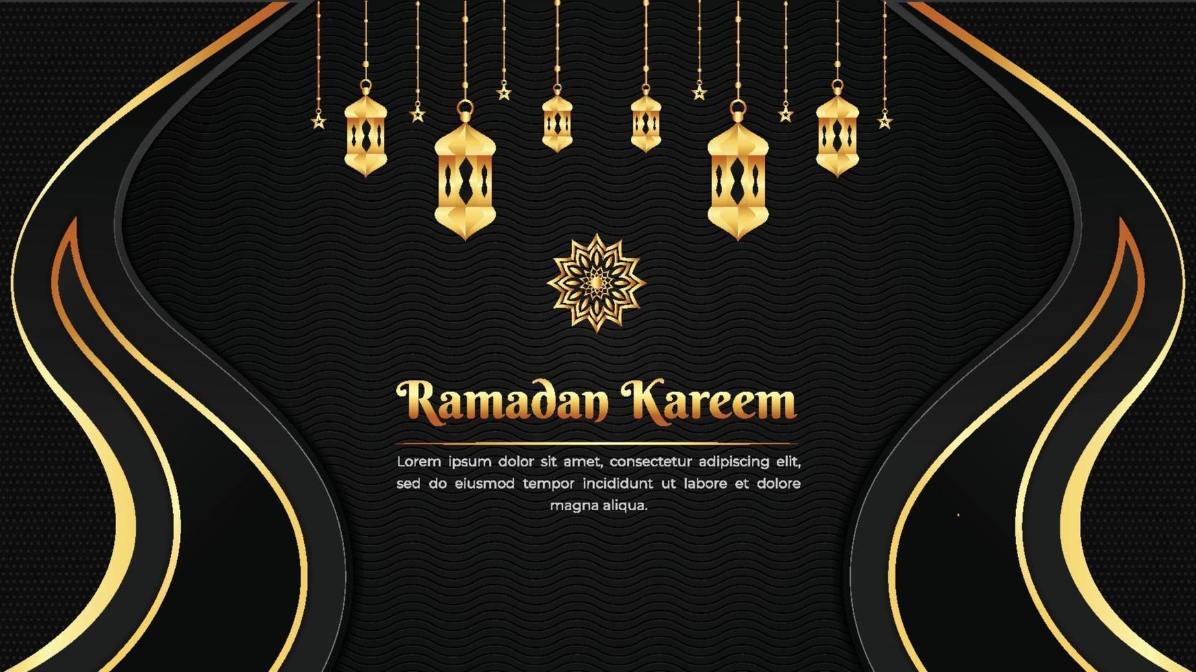 Hermoso fondo realista de ramadan kareem negro y dorado con linternas vector