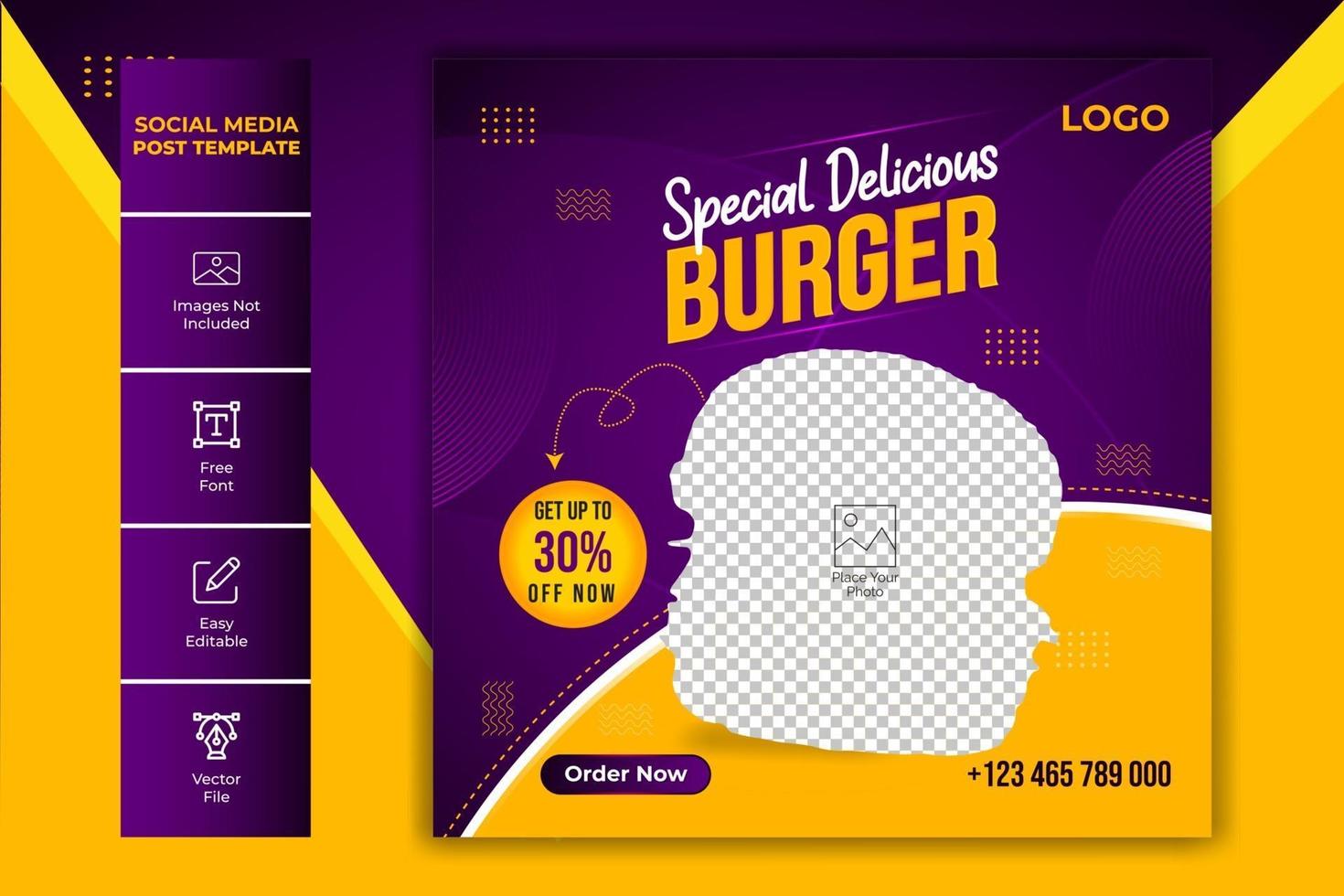 Delicious food or Restaurant Food Editable Social Media Post Template vector