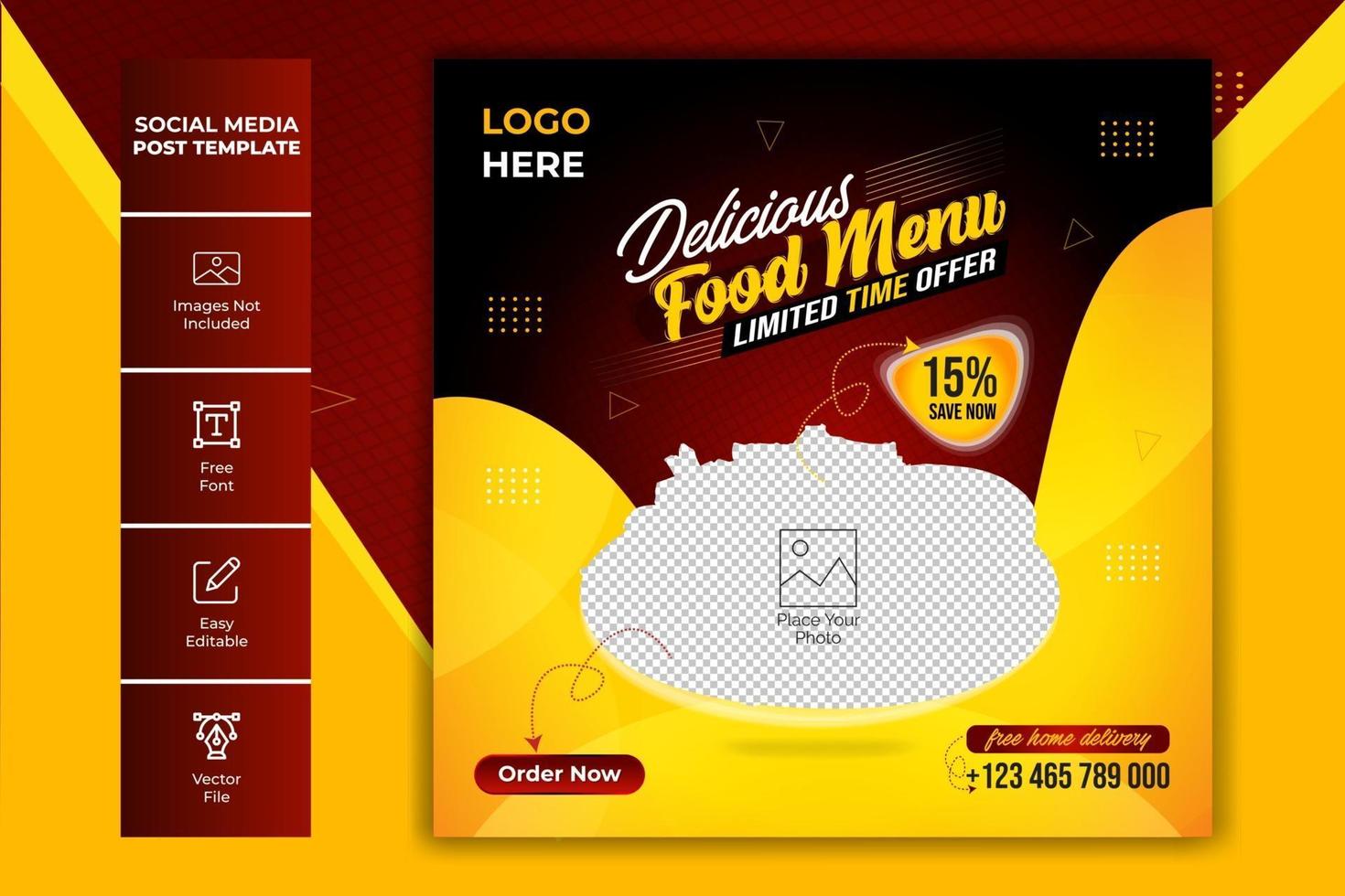 Delicious food or Restaurant Food Editable Social Media Post Template vector