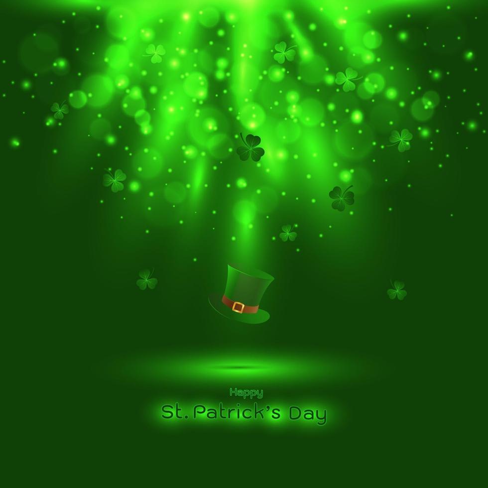 Happy St Patrick Day with stars and light on dark green background vector