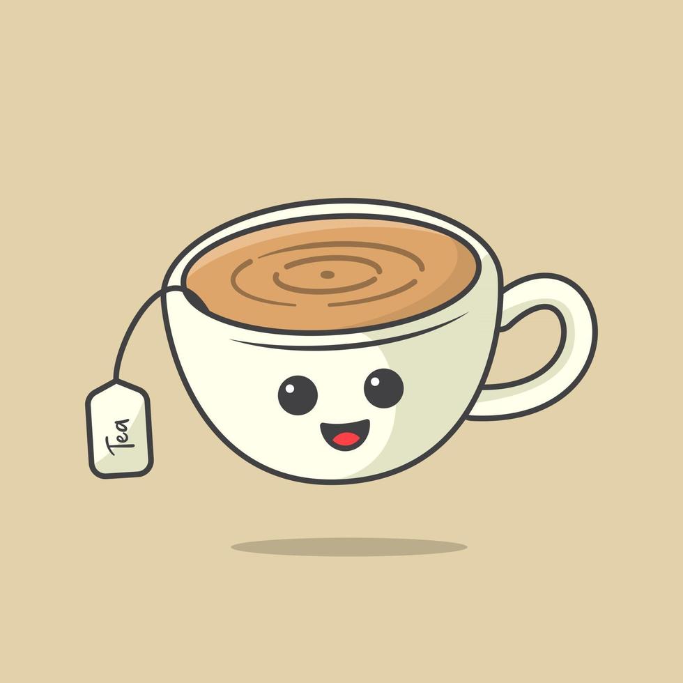 Tea Cup Kawaii Illustration Cute kawaii illustration caharacter icon design vector