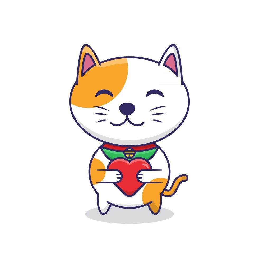 lindo gato abrazando amor corazón animal vida silvestre icono concepto aislado vector premium estilo de dibujos animados plana