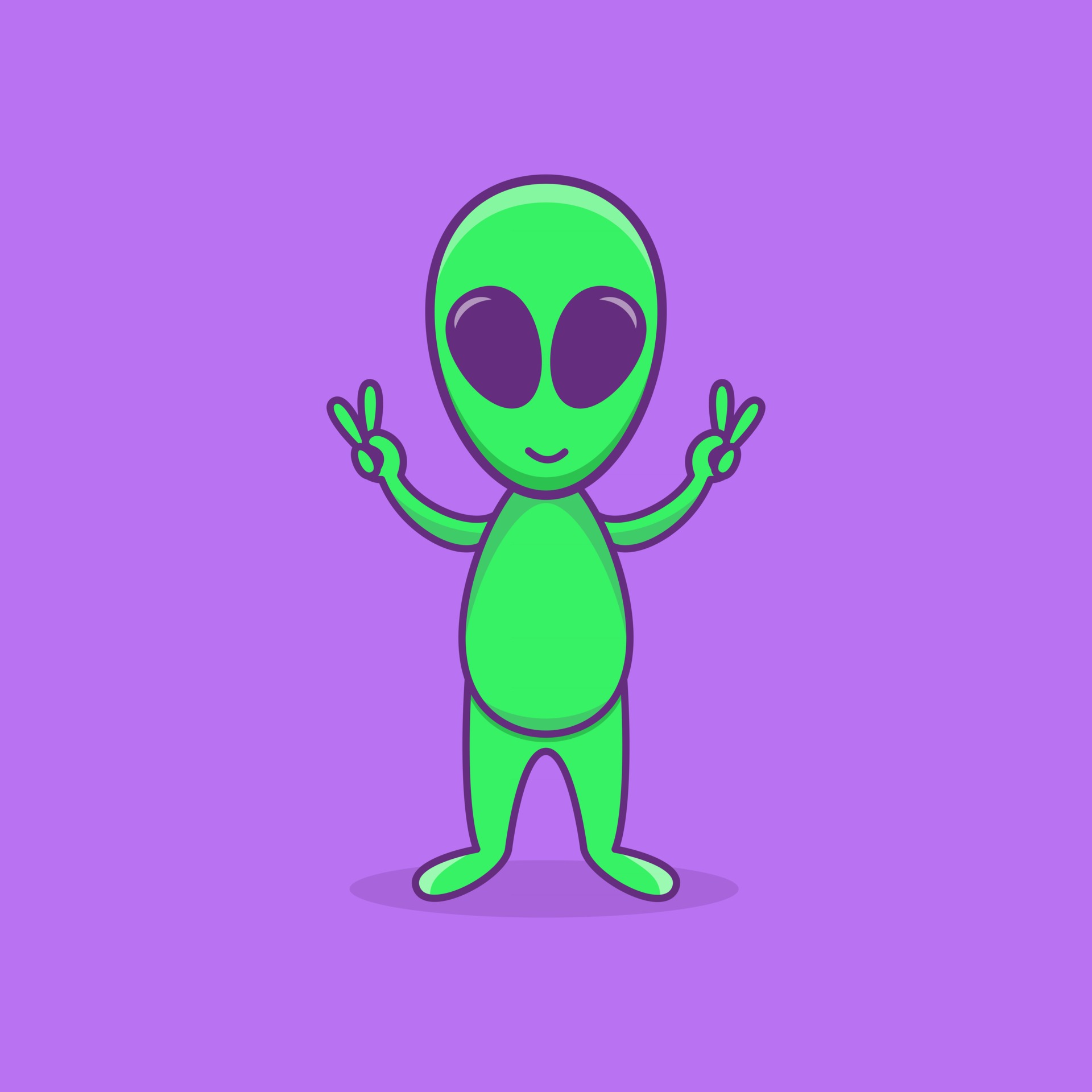 Cute Alien mascoot Character Cartoon Alien Illustration Flat Design