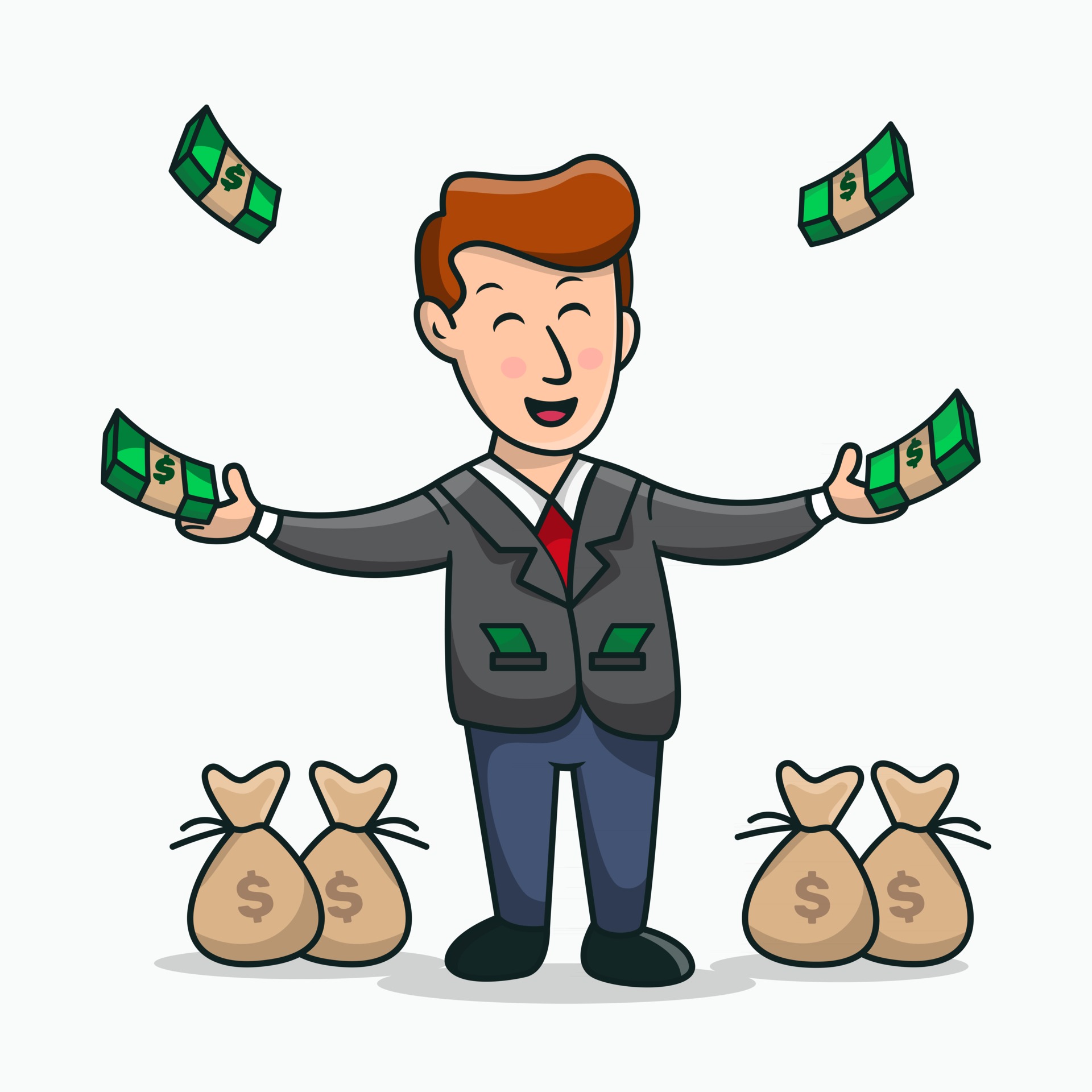 Happy Rich Man playing with his money cartoon Rich people cartoon 2514383  Vector Art at Vecteezy