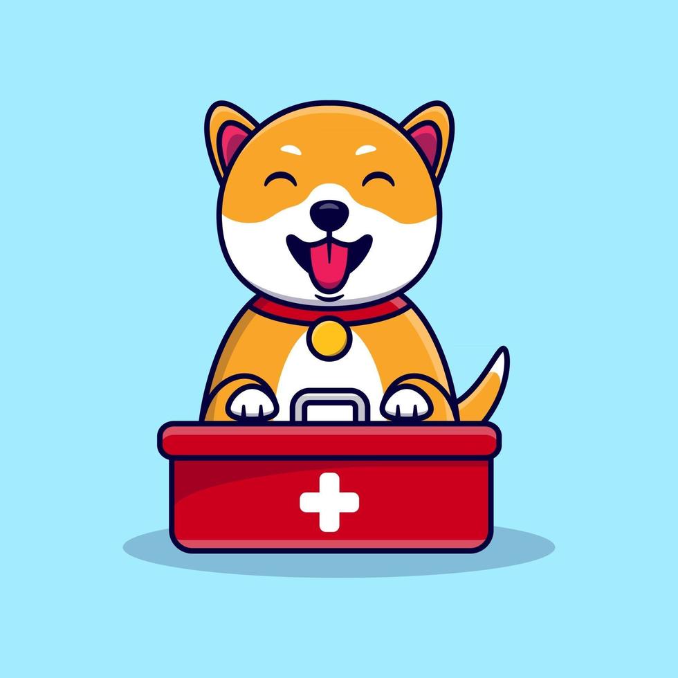 Cute dog with first aid kit box vector