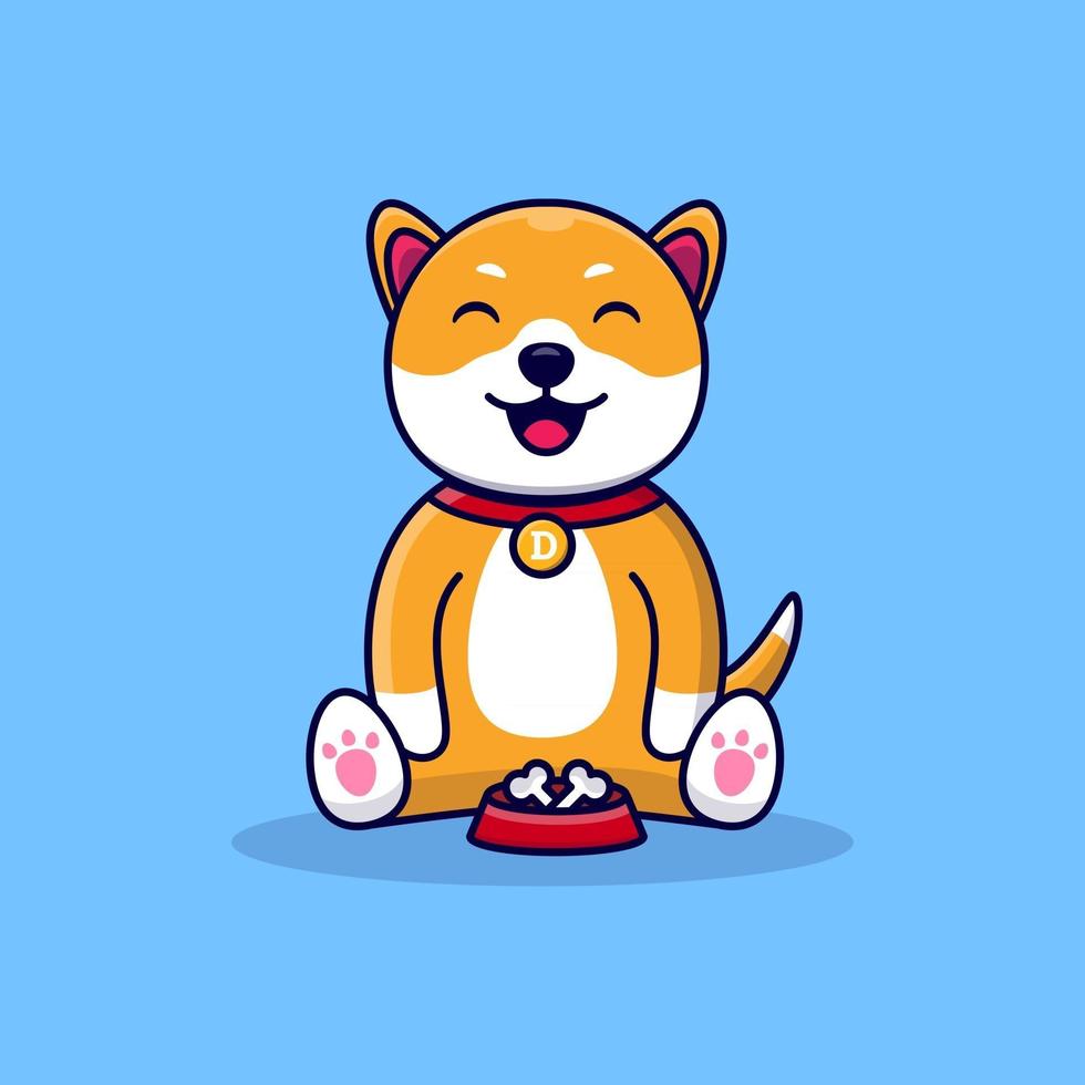 Cute Dog with doog food Kawaii Dog with Bone Animal Flat Cartoon Style vector