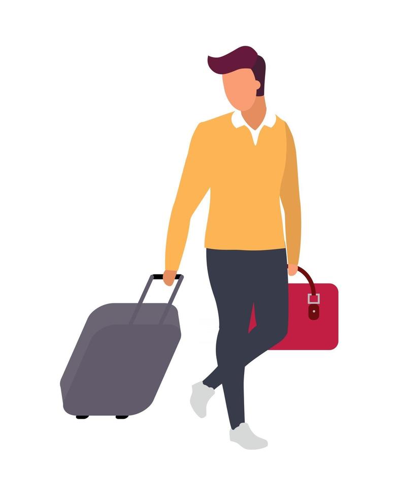 hombre pasajero que va a viaje de negocios color plano vector personaje sin rostro