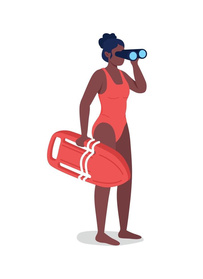 Lifeguard looking in binoculars flat color vector faceless character