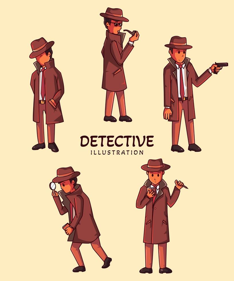 conjunto de ilustración de detective vector