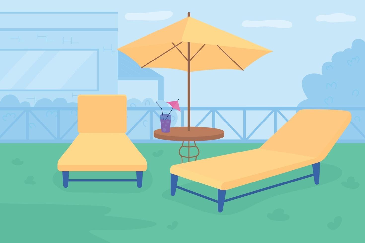 Relaxing retreat in courtyard flat color vector illustration