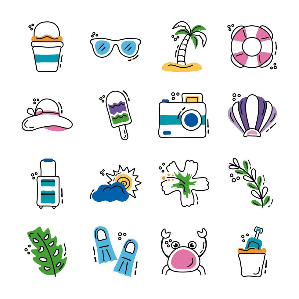 paquete de vacaciones de verano establecer iconos vector