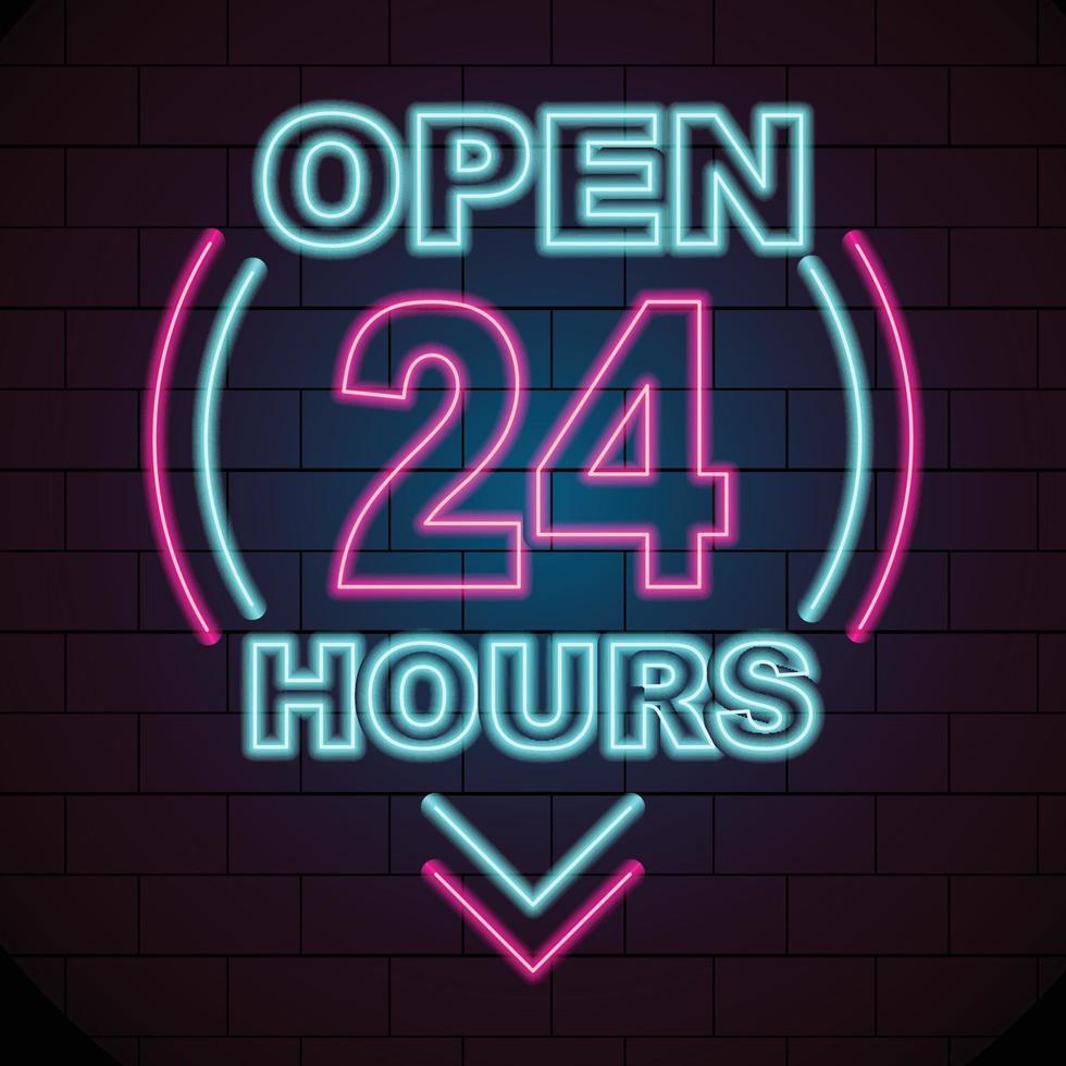 glowing neon open 24 hours sign templat vector