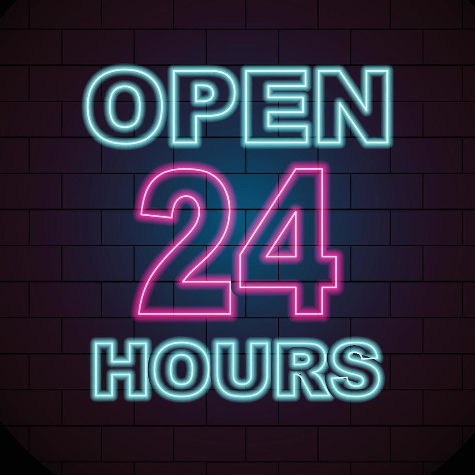 glowing neon open 24 hours sign templat vector
