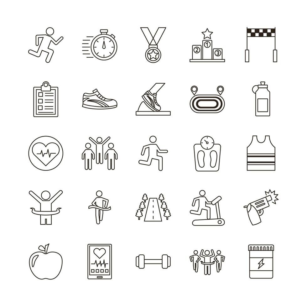 bundle of runners and tracks set icons vector