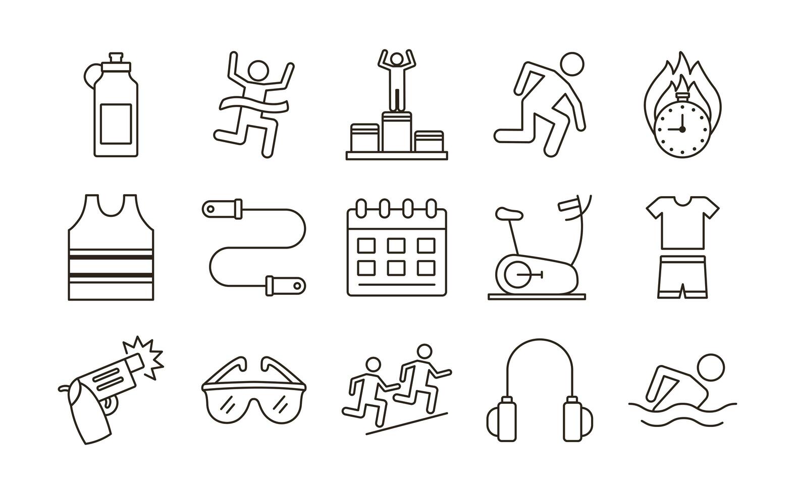 bundle of runners and tracks set icons vector