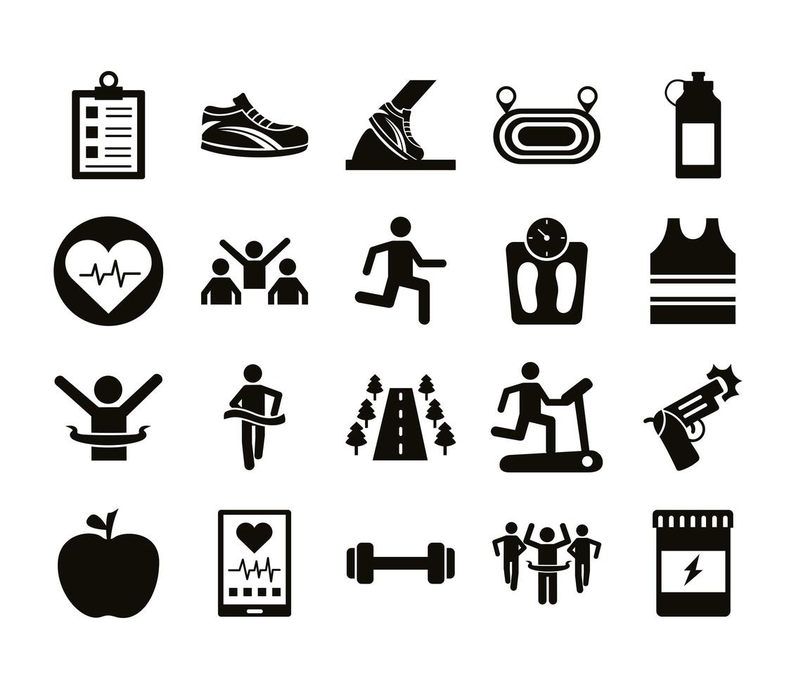 bundle of runners and tracks set icons vector