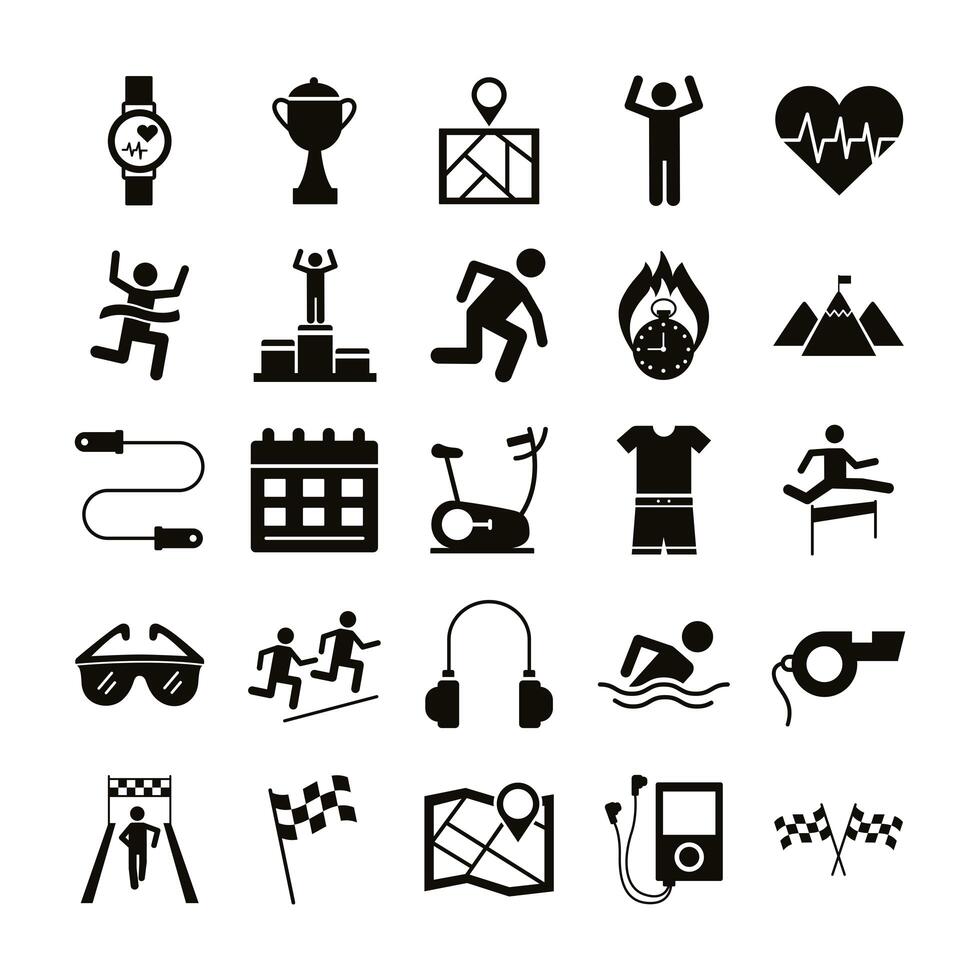 bundle of runners and tracks set icons vector