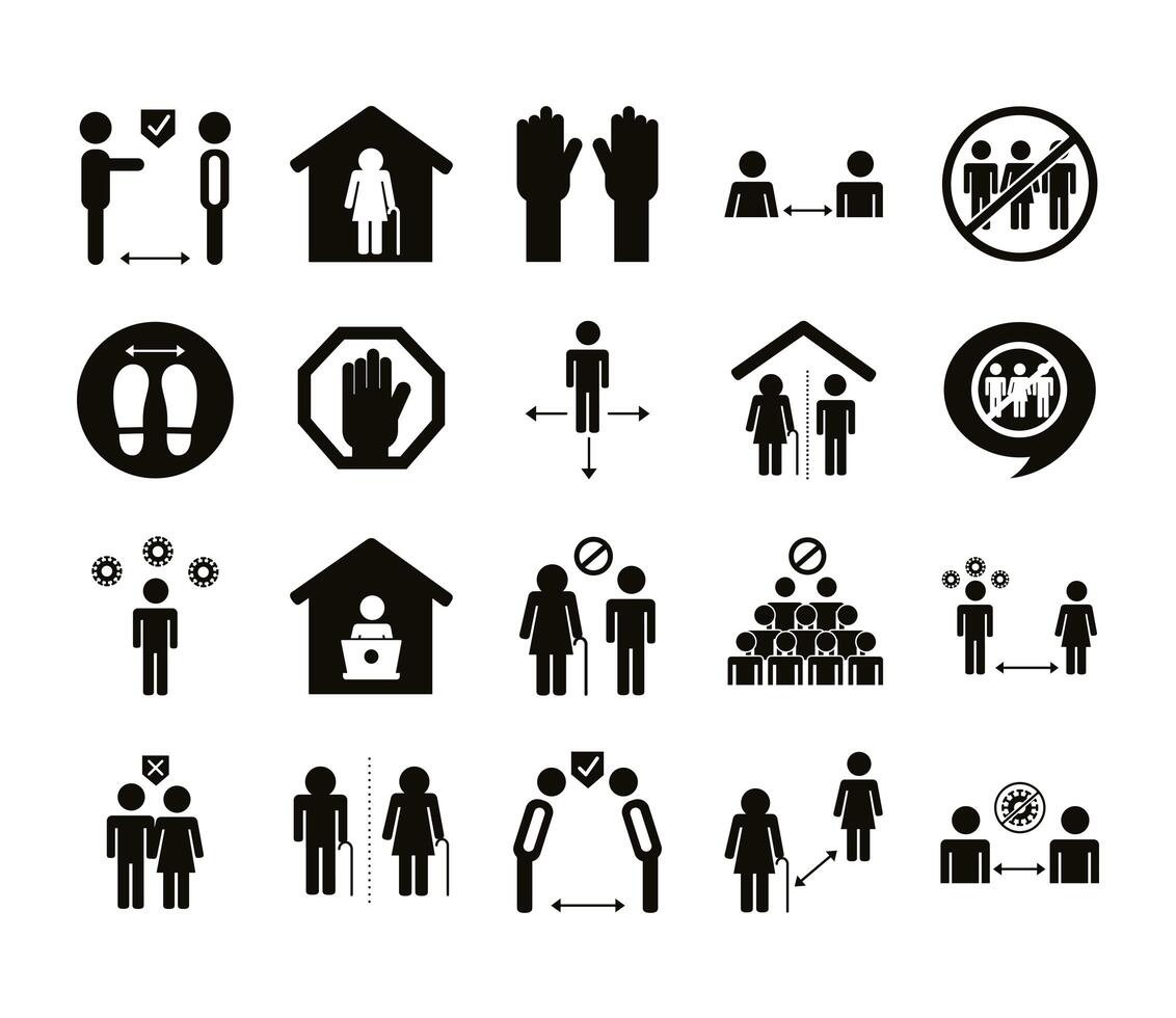 bundle of distance social set icons vector