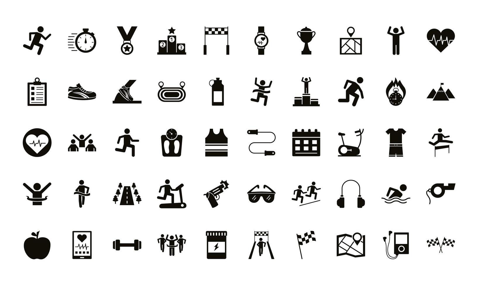 bundle of runners and tracks set icons vector