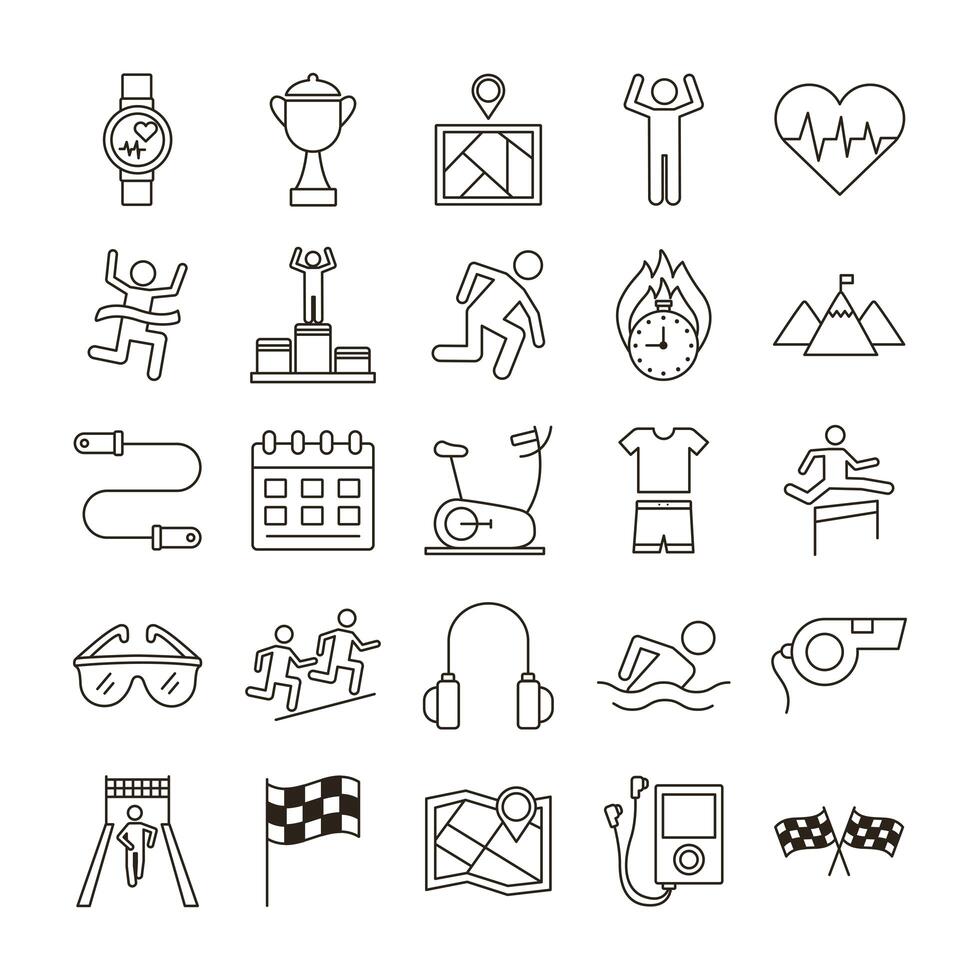 bundle of runners and tracks set icons vector