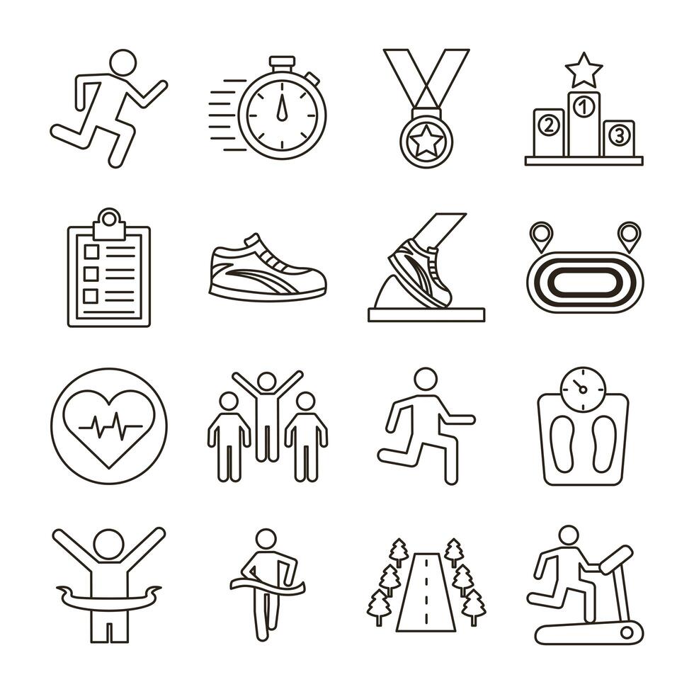 bundle of runners and tracks set icons vector